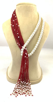 NK15012B - MULTI LAYERED SEED/PLASTIC PEARL BEAD WITH BRAIDED THREAD TAI NECKLACE